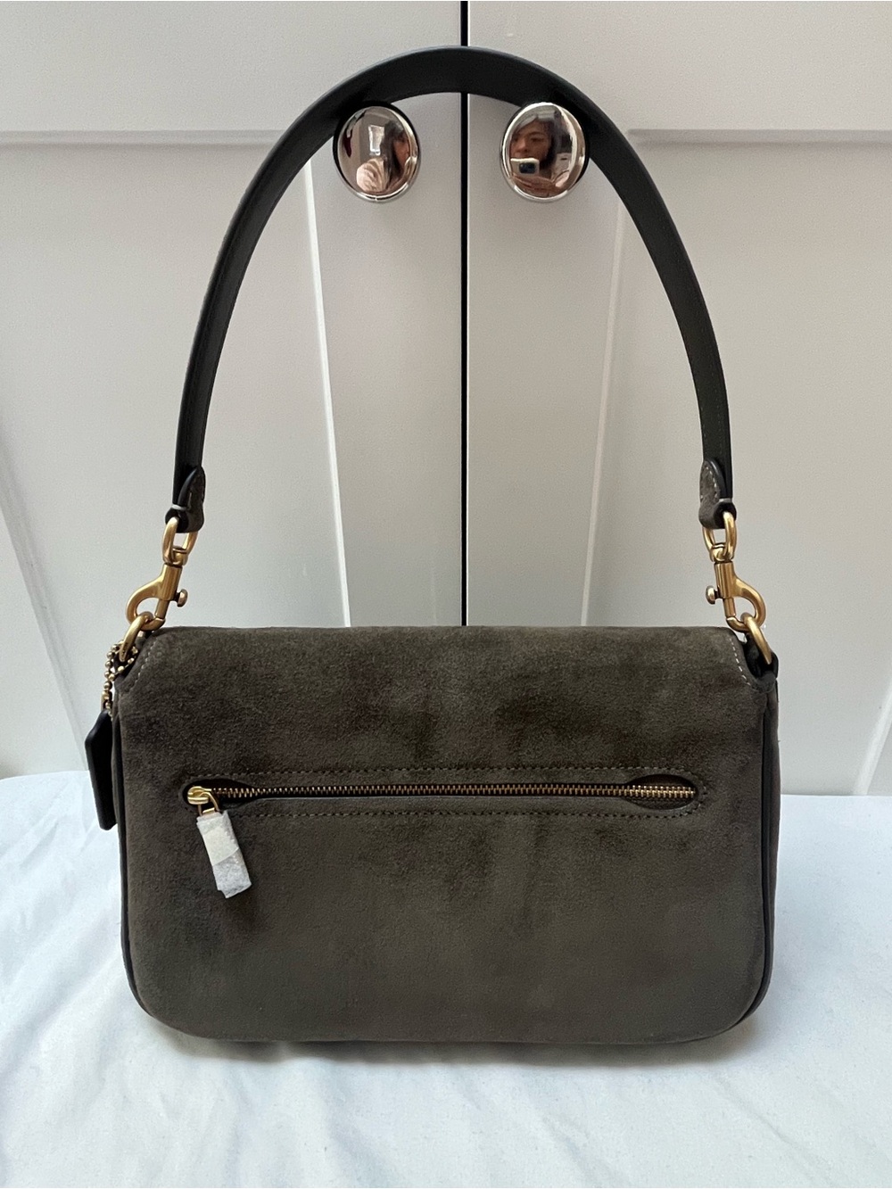 Coach Soft Tabby Olive Green Suede Shoulder Bag with Gold Hardware - Picture 3 of 10
